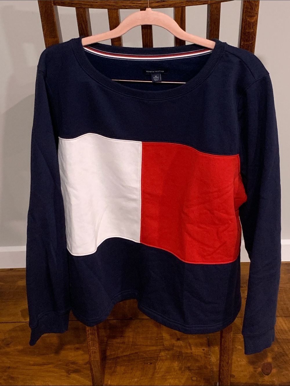 Tommy Hilfiger Navy Crewneck Sweater with Red & White Colorblock